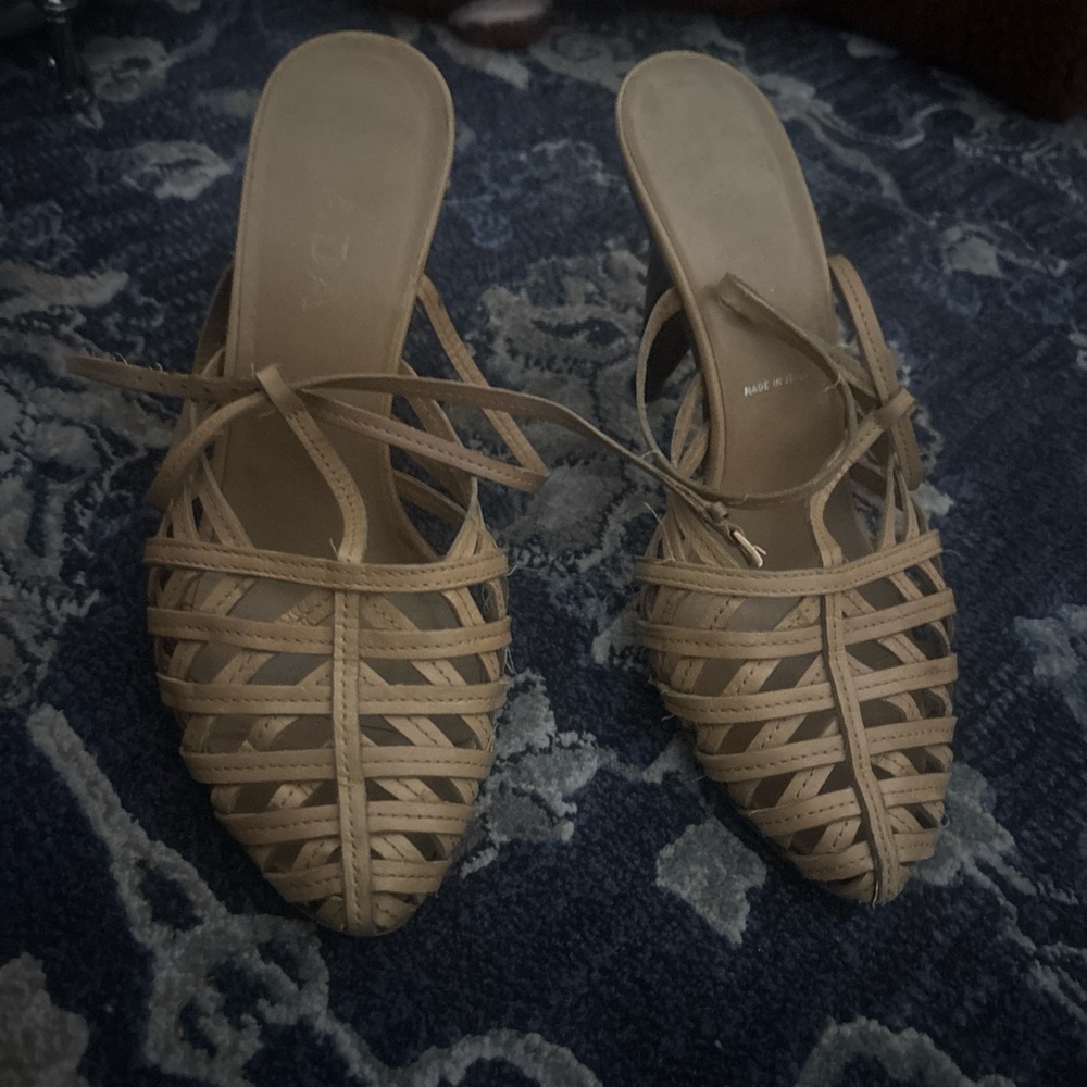 Elegant Tan Women's prada kitten heels